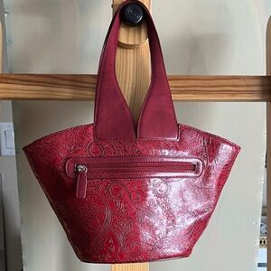 Chic Red Embossed Shoulder Bag